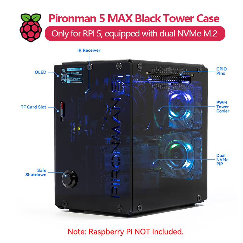 Pironman 5 MAX, Black Tower Ca - огляд і ціна Argon One V3 M.2 Nvme Case