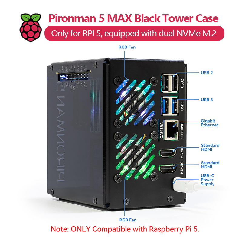Pironman 5 MAX, Black Tower Ca - огляд і ціна Argon One V3 M.2 Nvme Case